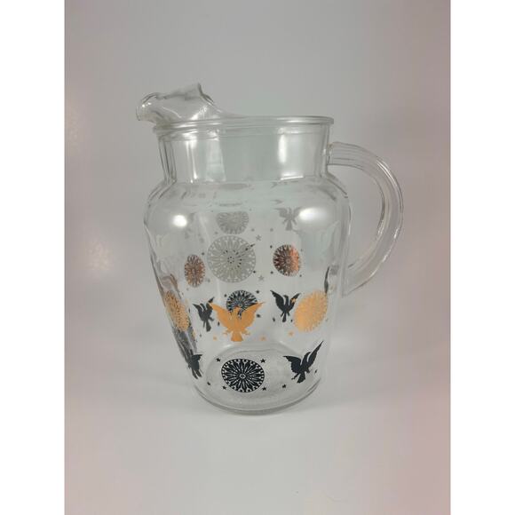 Vintage Patriotic Eagle Glass Pitcher – Gold & Black Mid-Century Design - Picture 1 of 2